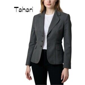 Tahari Gray Fitted Jacket Academia Career Office Blazer NWOT Size 2P